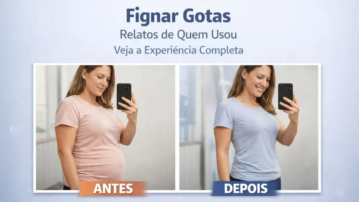 Fignar Gotas antes e depois em mulher 40+ mostrando comparação de resultados após uso do produto