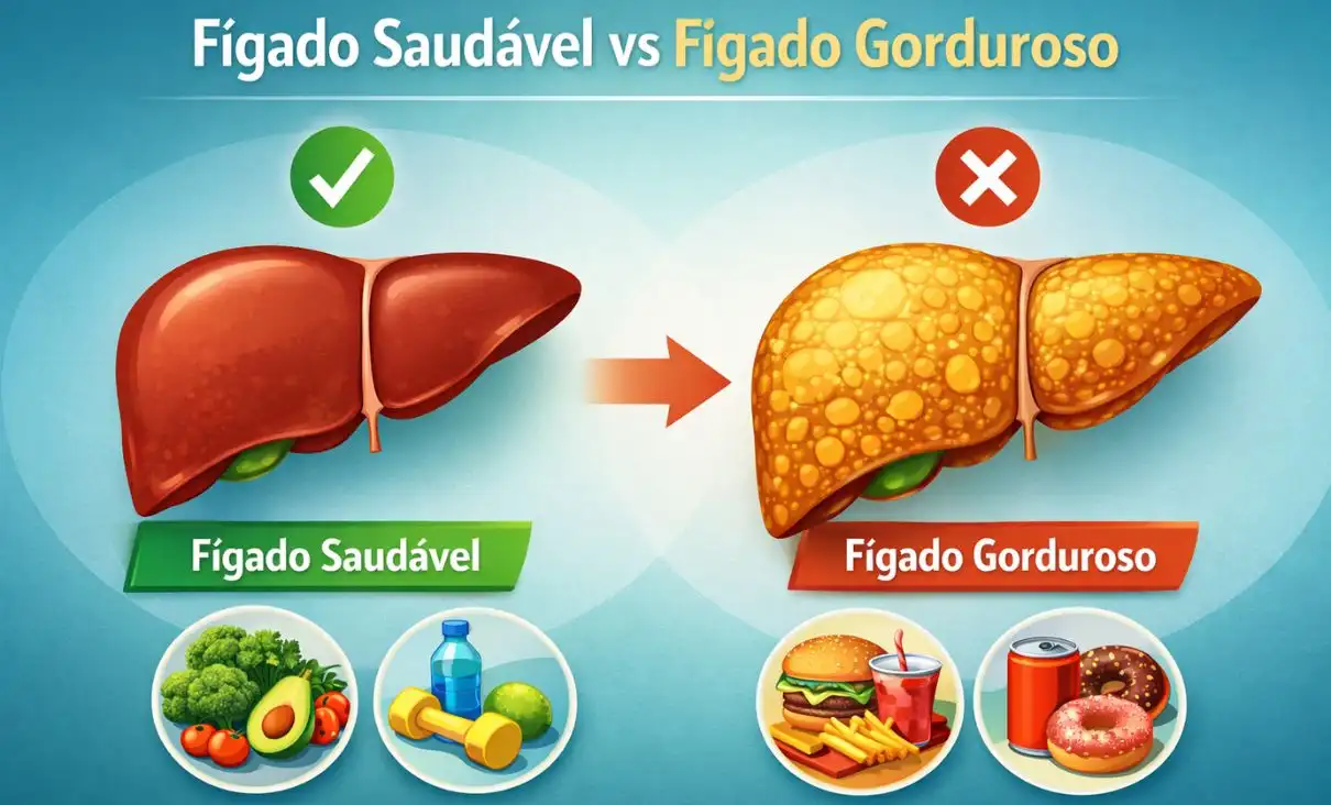 Imagem ilustrativa de fígado gorduroso mostrando acúmulo de gordura no órgão