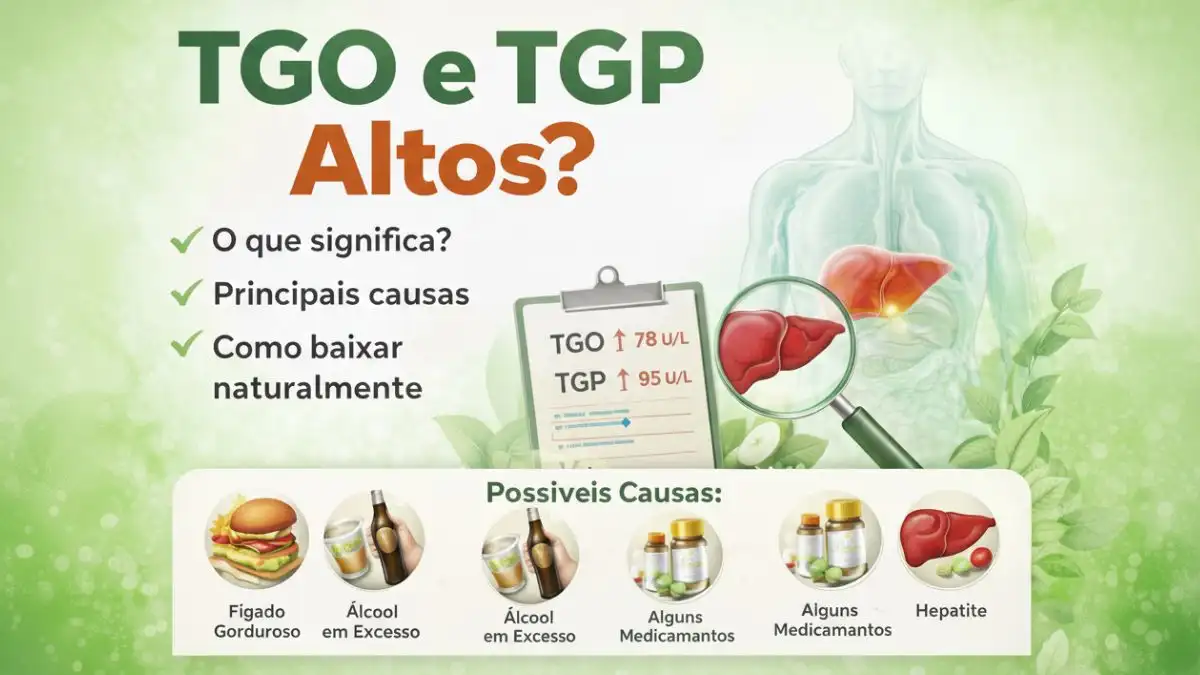 TGO e TGP altos no exame de sangue com ilustração do fígado inflamado